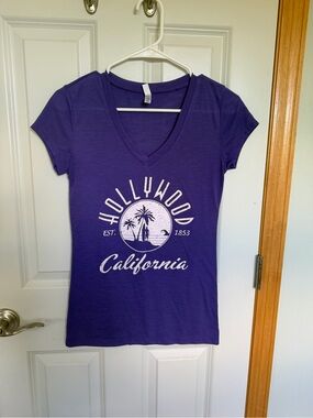 Reserved Purple V-Neck 'Hollywood California' Graphic Tee